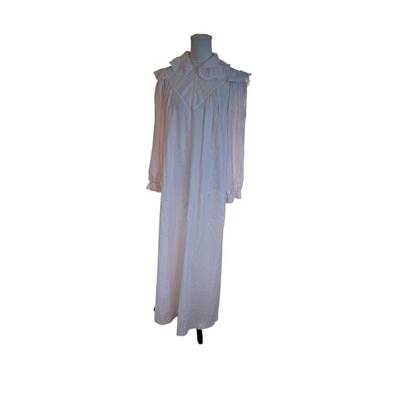 CJS Vintage Long-Sleeve Front Zip Nightgown Ruffled Collar Baby Pink Victorian M - Picture 2 of 12